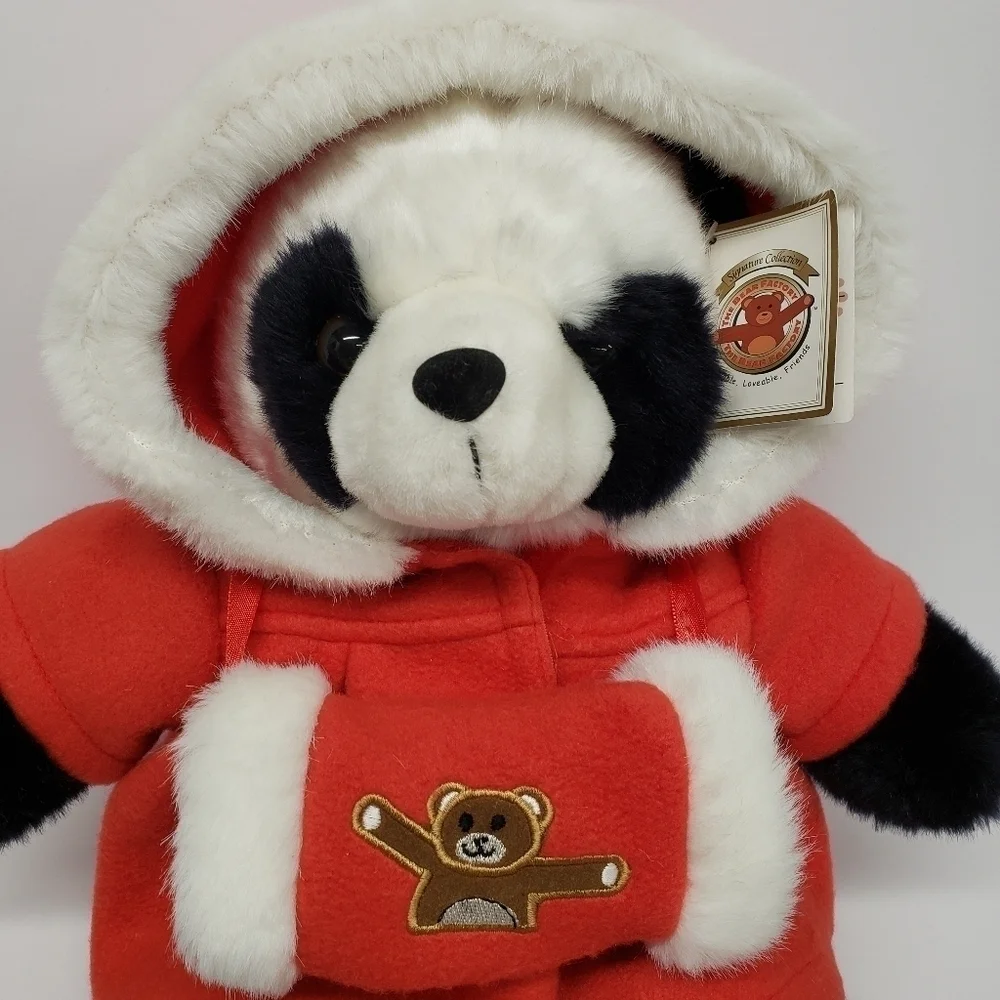 The Bear Factory 15" Panda Bear with Soft Fleece Red Coat and Hand Muff Plush - Picture 3 of 7
